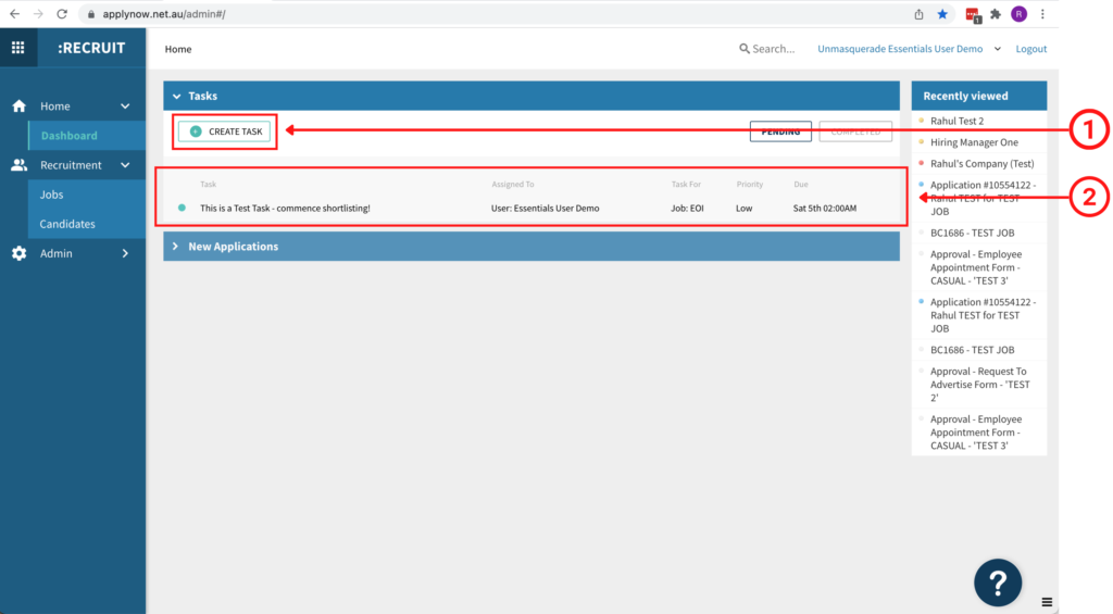 Create, assign, and organise tasks with :Recruit Essentials 